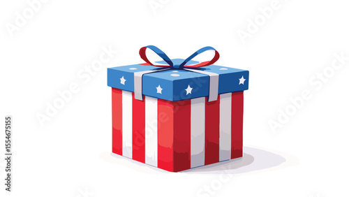 american flag and independence themed gift box with ribbon vector