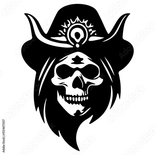 Pirate skull wearing a hat, silhouette vector