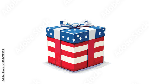 american flag and independence themed gift box with ribbon vector