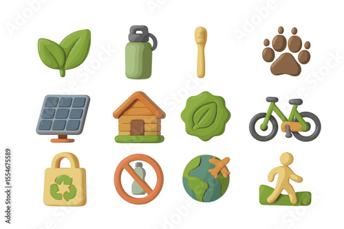 Eco-friendly icons with sustainability and environmental symbols