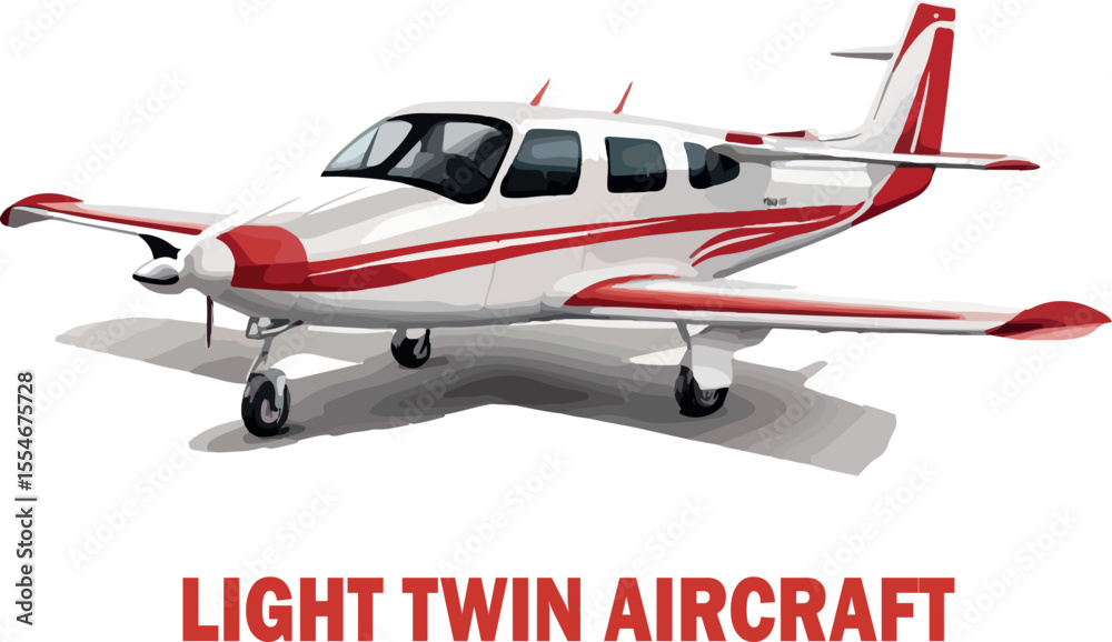 Fototapeta premium Light twin aircraft 8 seater vector white background .