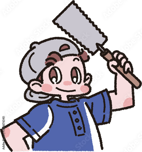 ノコギリを持った男の子のイラスト