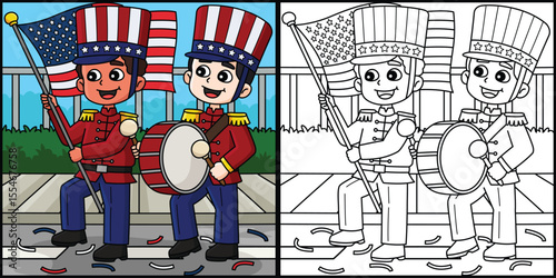 4th of July Parade Coloring Page Illustration 