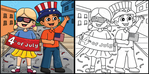 4th of July Kids Coloring Page Illustration 