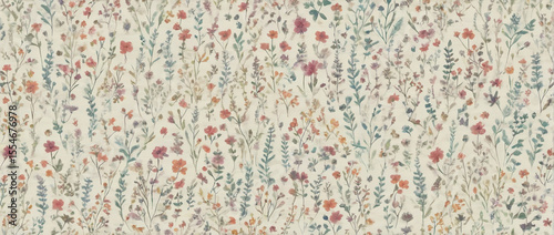 minimalist floral pattern background doodle watercolor style simple small flowers red