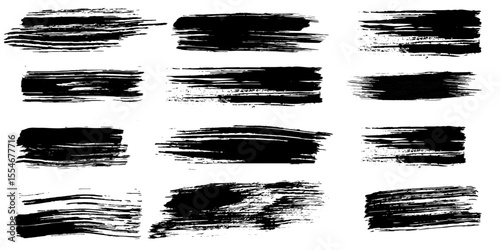 Marker hand-drawn line border set and scribble design elements. Lines hand drawn paint brush stroke. Vector set isolated on white. Hand drawn scribble. Black ink brush art