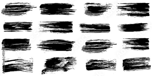 Collection of vector paint bold brush strokes, hand drawn thick grunge lines and rectangle shapes. Sketchy bold horizontal lines. Black ink brush strokes and banners. Grunge marker highlight underline