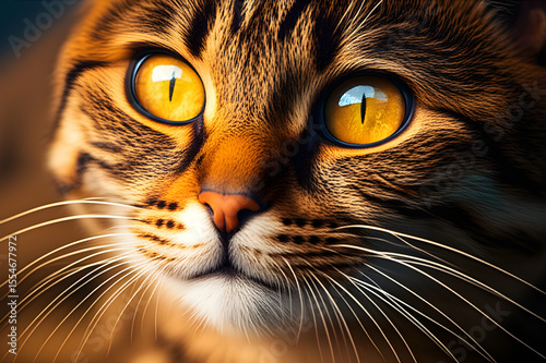 Close-up of the face of a ginger cat with yellow eyes