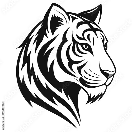 Tribal Tiger Head Tattoo Vector – Fierce Black Ink Roaring Animal Design


