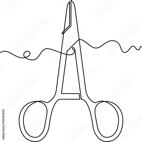 one line art Rochester Pean Forceps vector illustration. line art, one continuous line, simple, hand drawn and sketch style. for icons, symbols, signs or logos. PNG
