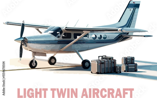 Light twin aircraft 8 seater vector white background .



