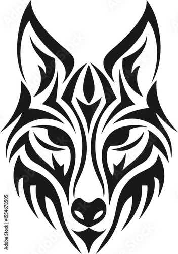 Tribal Wolf Head Tattoo Design – Bold Black Abstract Animal Face Vector Art for SVG, Print, T-shirt, Sticker, and Digital Craft Use