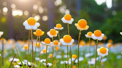 Whimsical field of bright sunny-side-up 