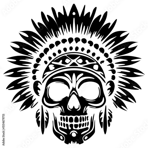Indian skull tattoo design vector featuring silhouettes