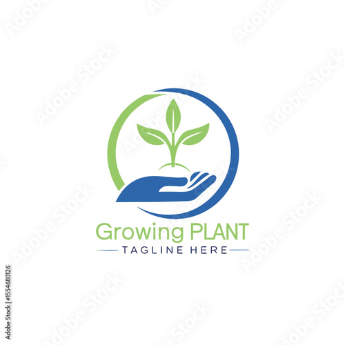 Plant growing green vector logo featuring wellness,  healthcare and growth of brand
