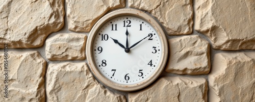 Wallpaper Mural Beige Round Analog Clock on a Beige Stone Wall Torontodigital.ca