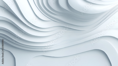 Layered white curves create an abstract flowing texture with soft shadows and a clean aesthetic