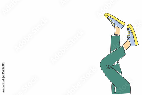 Continuous one line drawing pair of sneakers worn by pair of raise feet. Respecting diversity. Unique individuals. National Two Different Colored Shoes Day. Single line draw design vector illustration