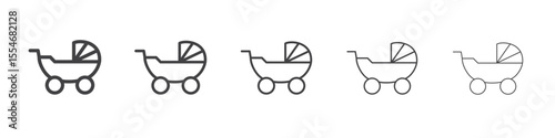 Baby stroller icon flat simple outline logo