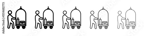 Bellboy with luggage cart icon flat simple outline logo