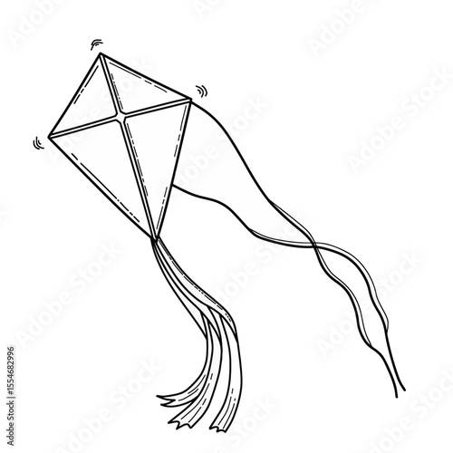 Flying kite hand drawn doodle. Vector sketch illustration of kite isolated on white background
