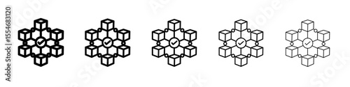 Blockchain technology icon flat simple outline logo