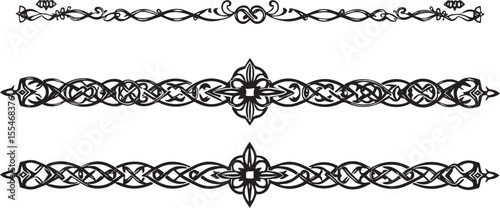 A set of decorative patterned borders, lines, and stripes. Hand drawn vector illustration	