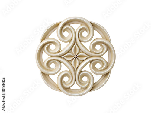Intricate circular ivory colored design showcasing stylized swirls transparent background Generative AI