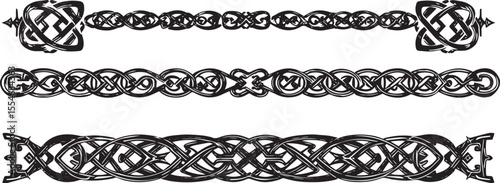 A set of decorative patterned borders, lines, and stripes. Hand drawn vector illustration	