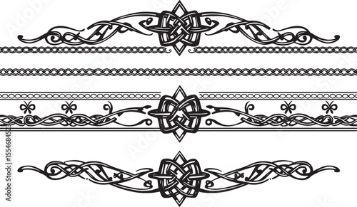 A set of decorative patterned borders, lines, and stripes. Hand drawn vector illustration	
