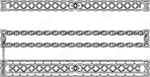A set of decorative patterned borders, lines, and stripes. Hand drawn vector illustration	