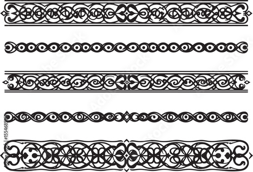 A set of decorative patterned borders, lines, and stripes. Hand drawn vector illustration	