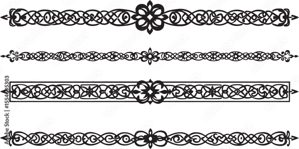Fototapeta premium A set of decorative patterned borders, lines, and stripes. Hand drawn vector illustration 