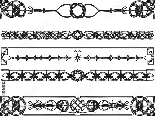 A set of decorative patterned borders, lines, and stripes. Hand drawn vector illustration	