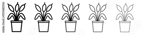 cattails in pot icon flat simple outline logo