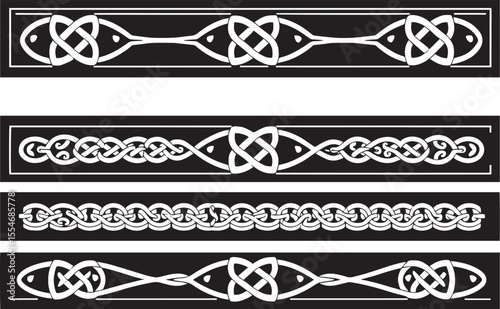A set of decorative patterned borders, lines, and stripes. Hand drawn vector illustration	