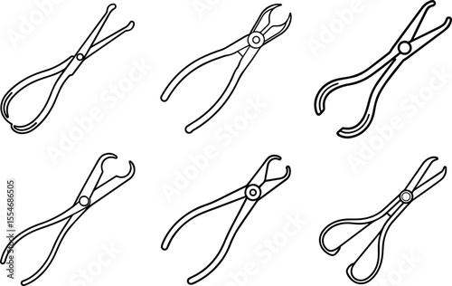 Set of Forceps black outline vector and illustration, coloring book page
