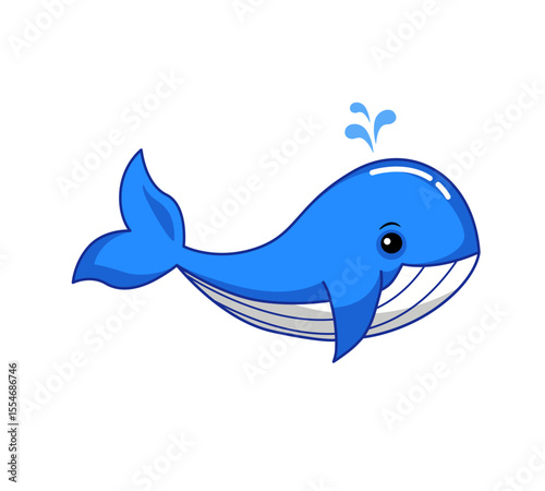cute blue whale cartoon with water spout
