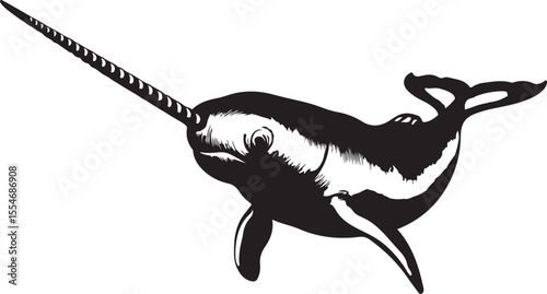 Majestic narwhal ocean creature silhouette art illustration
