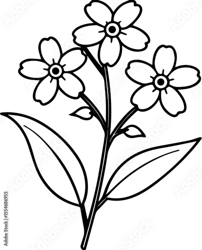 Forget Me Not black outline vector and illustration, coloring book page