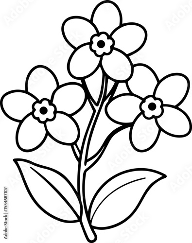 Forget Me Not black outline vector and illustration, coloring book page