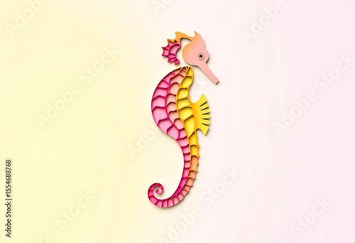 Abstract gradient seahorse, vibrant paper cut art style,  colorful,  design
