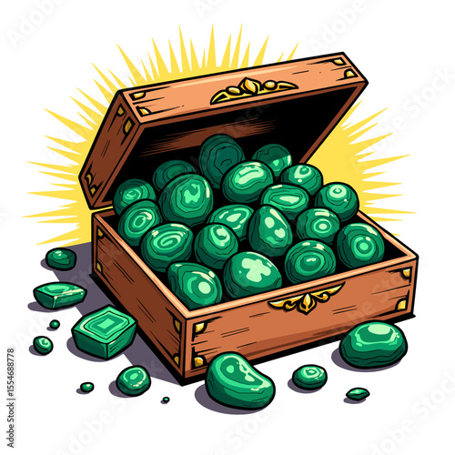 Pop Art Style Jewelry Box with Malachite Pieces, Natural Gemstone Collection