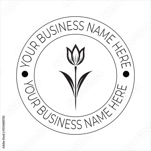 Circular logo template with a tulip flower and customizable business name