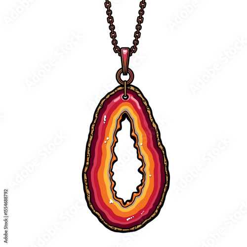 Pop Art Agate Geode Necklace, Vibrant Natural Jewelry with Copyspace