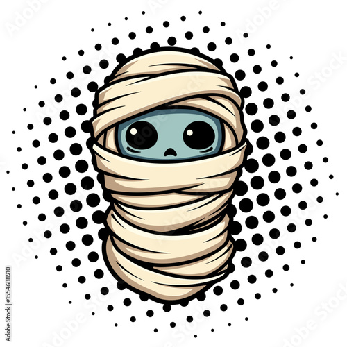 Cute cartoon mummy head illustration – pop art style, Halloween theme