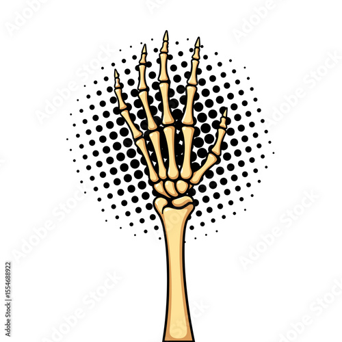 Skeleton hand reaching up, pop art Halloween illustration
