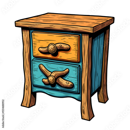 Pop art nightstand with driftwood handles, eco furniture home decor
