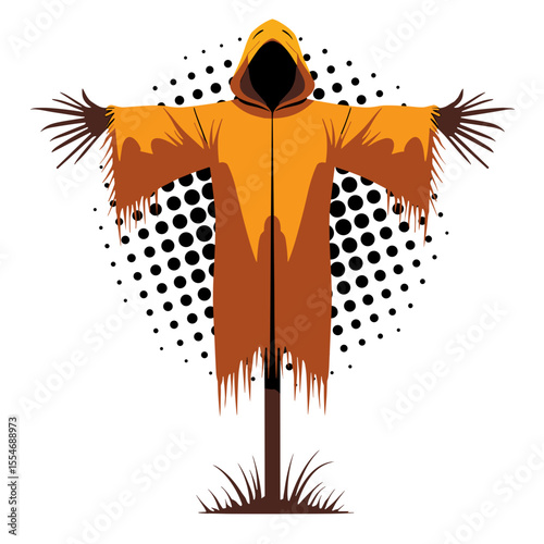 Scarecrow silhouette pop art, Halloween illustration flat colors