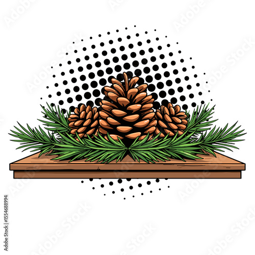Pine cone centerpiece with greenery on table – holiday decor pop art style